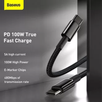 Cablu de date/încărcare rapidă Baseus Tungsten Gold USB-C la USB-C 100W 1m, negru