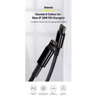 Cablu de încărcare rapidă / date Baseus Tungsten Gold USB-C la Lightning PD 20W 1m, negru