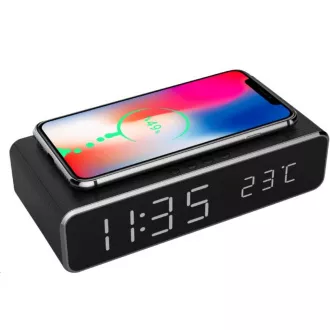 Ceas alarma digital GEMBIRD cu functie de incarcare wireless, negru/negru