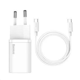 Încărcător rapid Baseus Super Si 1C 25W EU + cablu Type-C / Type-C 3A 1m alb