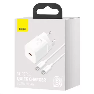 Încărcător rapid Baseus Super Si 1C 25W EU + cablu Type-C / Type-C 3A 1m alb