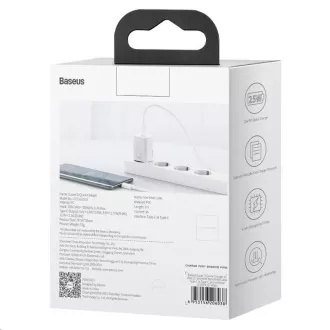 Încărcător rapid Baseus Super Si 1C 25W EU + cablu Type-C / Type-C 3A 1m alb