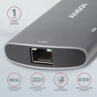 AXAGON HMC-6M2, hub USB 3.2 Gen 1, porturi 2x USB-A, HDMI, RJ-45 GLAN, slot SATA M.2, PD 100W, cablu USB-C 18cm