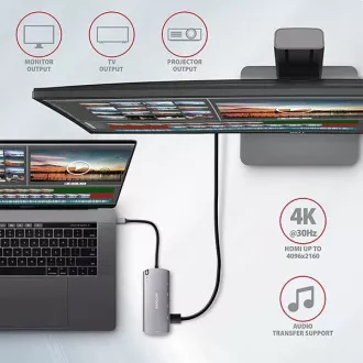AXAGON HMC-6M2, hub USB 3.2 Gen 1, porturi 2x USB-A, HDMI, RJ-45 GLAN, slot SATA M.2, PD 100W, cablu USB-C 18cm
