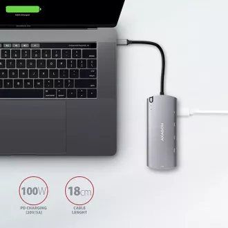 AXAGON HMC-6M2, hub USB 3.2 Gen 1, porturi 2x USB-A, HDMI, RJ-45 GLAN, slot SATA M.2, PD 100W, cablu USB-C 18cm
