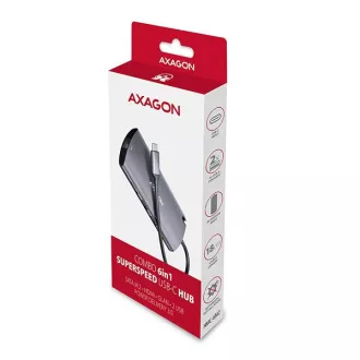 AXAGON HMC-6M2, hub USB 3.2 Gen 1, porturi 2x USB-A, HDMI, RJ-45 GLAN, slot SATA M.2, PD 100W, cablu USB-C 18cm