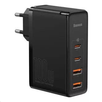 Baseus GaN2 Pentru adaptor de încărcare rapidă 2x Type-C + 2x USB-A 100W negru