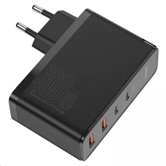 Baseus GaN2 Pentru adaptor de încărcare rapidă 2x Type-C + 2x USB-A 100W negru