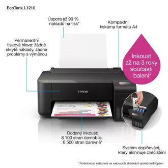 Cerneală pentru imprimantă EPSON EcoTank L1210, A4, 1440x5760 dpi, 33 ppm, USB