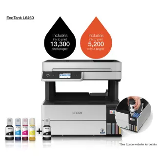Imprimantă cu cerneală EPSON EcoTank L6460, 3 în 1, A4, 1200 x 4800 dpi, 37 ppm, USB, Duplex, garanție de 5 ani după înregistrare gratuită