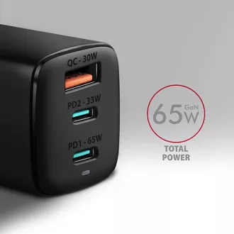 AXAGON ACU-DPQ65, încărcător de rețea GaN 65W, 3x port (USB-A   USB-C dual), PD3.0/QC4 /PPS/Apple, negru