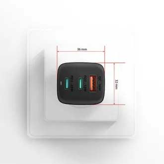 AXAGON ACU-DPQ65, încărcător de rețea GaN 65W, 3x port (USB-A   USB-C dual), PD3.0/QC4 /PPS/Apple, negru