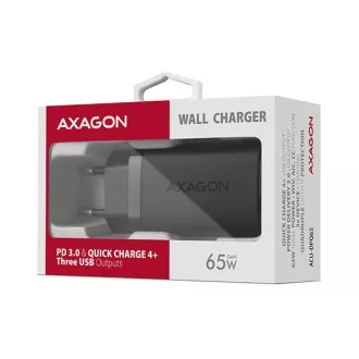 AXAGON ACU-DPQ65, încărcător de rețea GaN 65W, 3x port (USB-A   USB-C dual), PD3.0/QC4 /PPS/Apple, negru