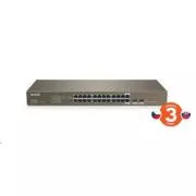 Tenda TEG1024F - 22-port Gigabit Ethernet Switch + 2x Combo SFP/RJ45, 10/100/1000 Mbps, Fanless, Rackmount, Kov - Despachetat