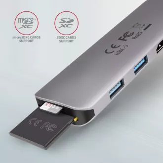 AXAGON HMC-5, hub USB 3.2 Gen 1, porturi 2x USB-A, HDMI, slot SD / microSD, PD 100W, cablu USB-C 20cm