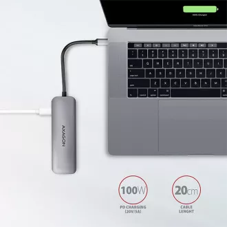 AXAGON HMC-5, hub USB 3.2 Gen 1, porturi 2x USB-A, HDMI, slot SD / microSD, PD 100W, cablu USB-C 20cm