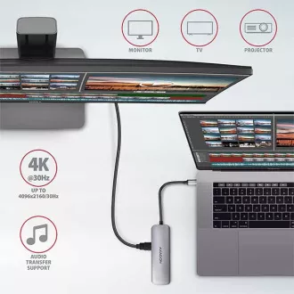 AXAGON HMC-5, hub USB 3.2 Gen 1, porturi 2x USB-A, HDMI, slot SD / microSD, PD 100W, cablu USB-C 20cm
