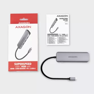 AXAGON HMC-5, hub USB 3.2 Gen 1, porturi 2x USB-A, HDMI, slot SD / microSD, PD 100W, cablu USB-C 20cm