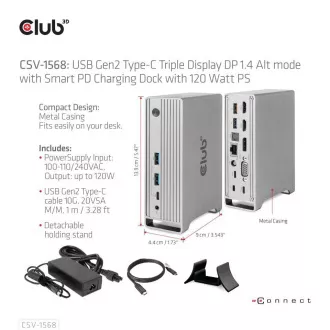Stație de andocare Club3D USB-C 12v1, 1xDP, 2xHDMI, 1xVGA, 2xUSB-C, 4xUSB, 1xRJ45, 1x3.5mm, gri