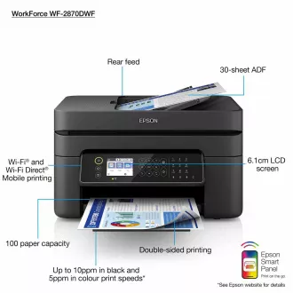 Imprimantă cu jet de cerneală EPSON WorkForce WF-2870, A4, 5760x1440 dpi, 33 ppm, USB, WiFi, LAN, LCD