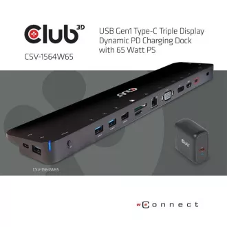 Stație de andocare Club3D USB-C 14v1, 1xDP, 1xHDMI, 1xVGA, 2xUSB-C, 5xUSB, cititor de carduri SD, neagră