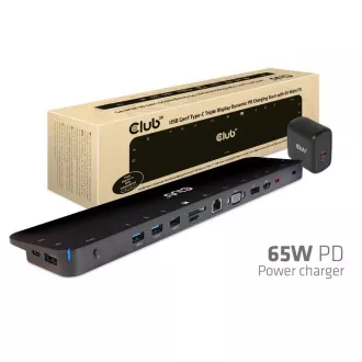 Stație de andocare Club3D USB-C 14v1, 1xDP, 1xHDMI, 1xVGA, 2xUSB-C, 5xUSB, cititor de carduri SD, neagră