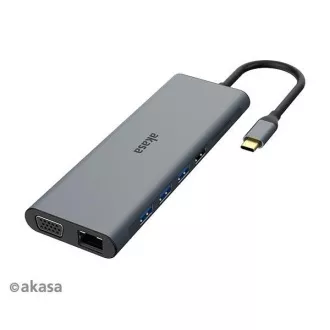 AKASA Docking station USB-C 14in1, USB-C (putere + date), USB 2.0, 2xHDMI, VGA, RJ45, USB 3.2, cititor de carduri, 3, mufă de 5 mm AKASA Docking station USB-C 14in1, USB-C (putere + date), USB 2.0, 2xHDMI, VGA, RJ45, USB 3.2, cititor de carduri, 3, mufă de 5 mm