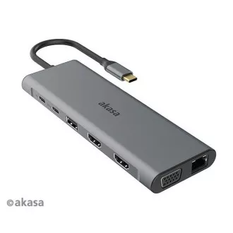 AKASA Docking station USB-C 14in1, USB-C (putere + date), USB 2.0, 2xHDMI, VGA, RJ45, USB 3.2, cititor de carduri, 3, mufă de 5 mm AKASA Docking station USB-C 14in1, USB-C (putere + date), USB 2.0, 2xHDMI, VGA, RJ45, USB 3.2, cititor de carduri, 3, mufă de 5 mm