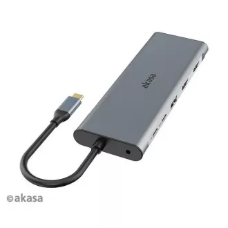 AKASA Docking station USB-C 14in1, USB-C (putere + date), USB 2.0, 2xHDMI, VGA, RJ45, USB 3.2, cititor de carduri, 3, mufă de 5 mm AKASA Docking station USB-C 14in1, USB-C (putere + date), USB 2.0, 2xHDMI, VGA, RJ45, USB 3.2, cititor de carduri, 3, mufă de 5 mm