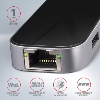AXAGON HMC-6GL, hub USB 3.2 Gen 1, porturi 3x USB-A, HDMI, RJ-45 GLAN, PD 60W, cablu USB-C 20cm