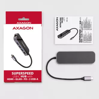 AXAGON HMC-6GL, hub USB 3.2 Gen 1, porturi 3x USB-A, HDMI, RJ-45 GLAN, PD 60W, cablu USB-C 20cm AXAGON HMC-6GL, hub USB 3.2 Gen 1, porturi 3x USB-A, HDMI, RJ-45 GLAN, PD 60W, cablu USB-C 20cm