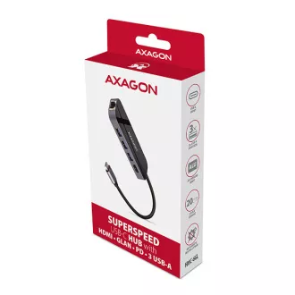 AXAGON HMC-6GL, hub USB 3.2 Gen 1, porturi 3x USB-A, HDMI, RJ-45 GLAN, PD 60W, cablu USB-C 20cm AXAGON HMC-6GL, hub USB 3.2 Gen 1, porturi 3x USB-A, HDMI, RJ-45 GLAN, PD 60W, cablu USB-C 20cm