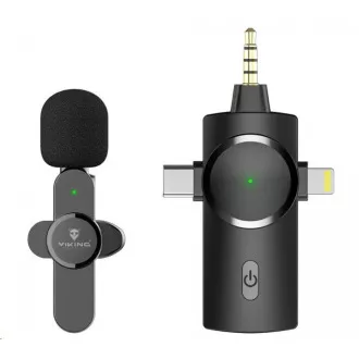 Microfon wireless Viking cu clip M360, conector USB-C / Lightning / jack de 3,5 mm