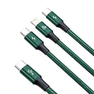 Baseus Rapid Series Rapid Series Cablu de încărcare / date 3in1 Type-C/ (Micro USB   Lightning PD 20W   USB-C) 1.5m verde