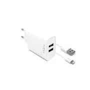 Încărcător fix, conector 2x USB-A, cablu USB -> Lightning (MFI) lungime 1 m, 15 W, alb