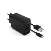 Încărcător fix, conector 2x USB-A, cablu USB -> Lightning (MFI) lungime 1 m, 15 W, negru