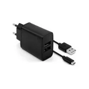 Încărcător fix, conector 2x USB-A, cablu USB -> micro USB lungime 1 m, 15 W, negru