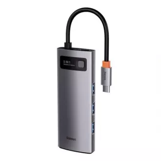 Baseus Metal Gleam Series 5in1 HUB Type-C (USB-C PD 100W, 3* USB 3.0, HDMI) gri