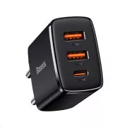Baseus Compact Fast Charging Adapter 2x USB-A, 1x Type-C 30W negru