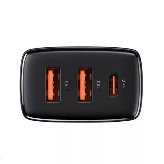 Baseus Compact Fast Charging Adapter 2x USB-A, 1x Type-C 30W negru