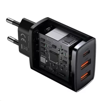 Baseus Compact Fast Charging Adapter 2x USB-A, 1x Type-C 30W negru