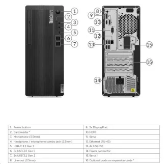 LENOVO PC ThinkCentre M75t Gen 2 tower-Ryzen 3 PRO 4350G, 8GB, 256SSD, HDMI, DP, Int. AMD Radeon, negru, W10P, 3Y Onsite