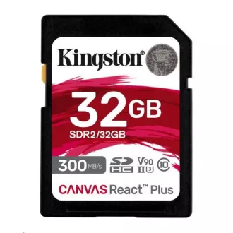 Kingston 32GB Canvas React Plus SDHC UHS-II 300R/260W U3 V90 pentru Full HD/4K/8K