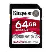 Kingston 64GB Canvas React Plus SDHC UHS-II 300R/260W U3 V90 pentru Full HD/4K/8K
