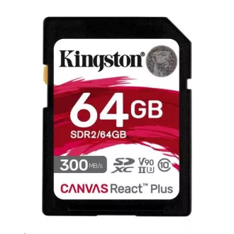 Kingston 64GB Canvas React Plus SDHC UHS-II 300R/260W U3 V90 pentru Full HD/4K/8K