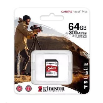 Kingston 64GB Canvas React Plus SDHC UHS-II 300R/260W U3 V90 pentru Full HD/4K/8K