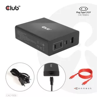 Încărcător de călătorie Club3D 132W cu tehnologie GAN, 4xUSB-A și USB-C, suport PD 3.0