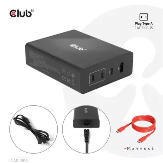 Încărcător de călătorie Club3D 132W cu tehnologie GAN, 4xUSB-A și USB-C, suport PD 3.0