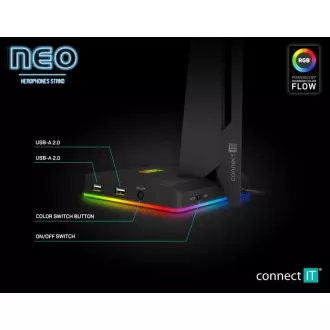 CONNECT IT NEO Stand-It NEO Stand-It RGB suport pentru căști hub USB, negru CONNECT IT NEO Stand-It NEO Stand-It RGB suport pentru căști hub USB, negru