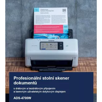 Scaner BROTHER ADS-4700W DUALSKEN A4 40pppm/80dual 600x600 60ADF USB LAN WIFI - display 10.5cm